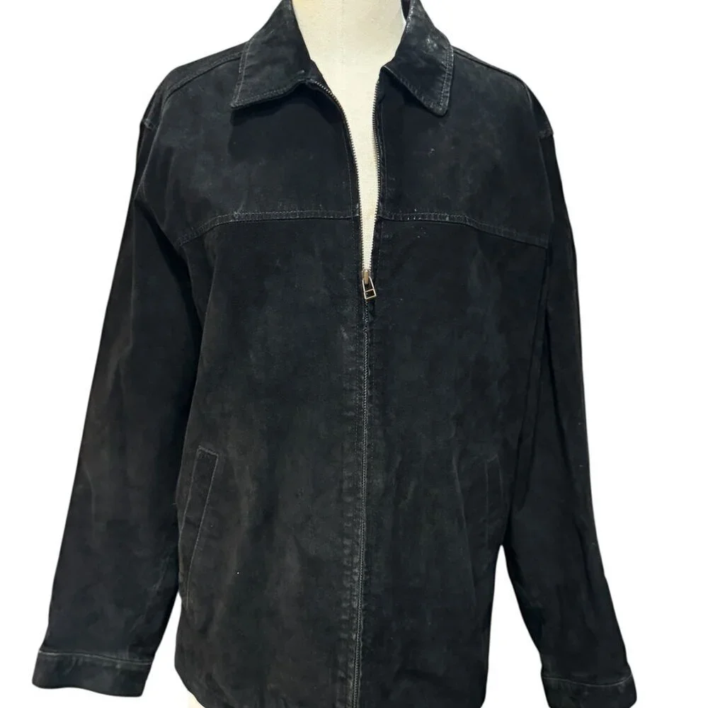 Crazy Horse Black Suede Leather Jacket Men’s Size Small Vintage Zip Front Minima